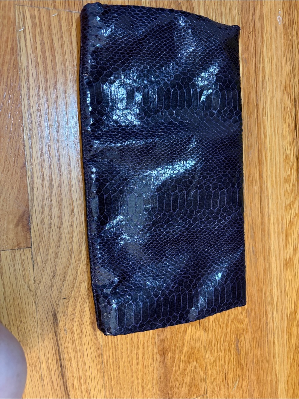 Black Textured Snake-Embossed Clutch Wristlet